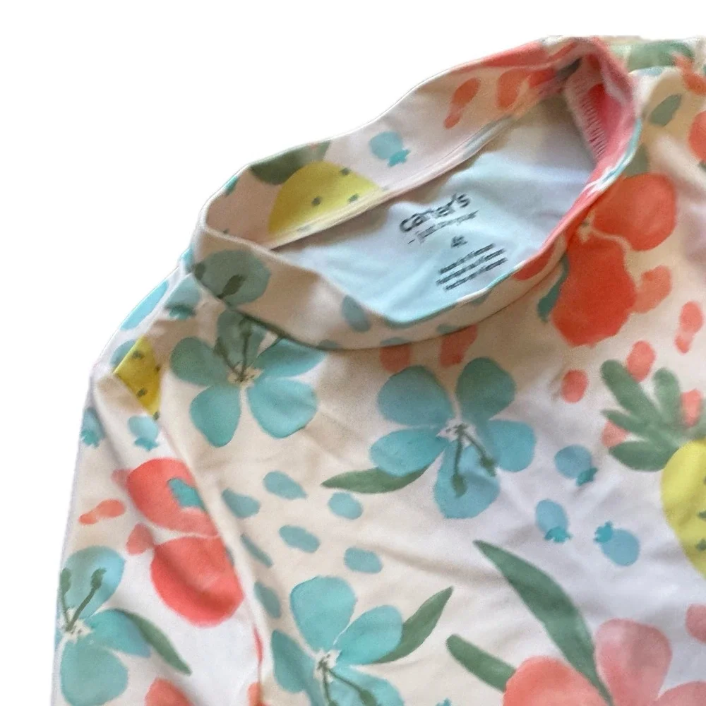 Carter's Rash Guard Kids 4T White Floral Pineapple Excellent Long Sleeve‎ Swim